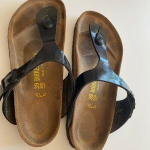 Birkenstock Gizeh Black Patent Sandal Size 39